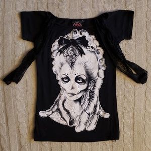TOO FAST Victorian Sugar Skull baby doll tee